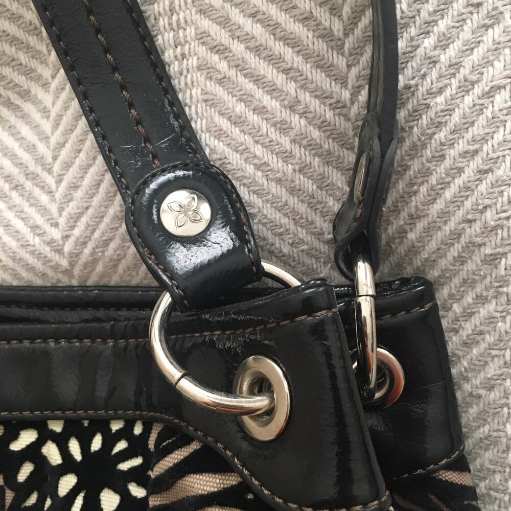 Relic Purse Black Leather and Velvet Outlines Floral Green Tan Purple Hand Bag - Picture 8 of 11